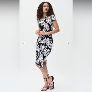 Joseph Ribkoff Butterfly Print Wrap Dress Black Ivory ITY Knit Style 231155